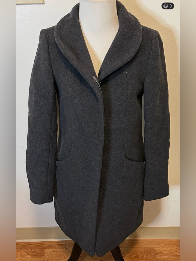 Aritzia Wilfred Dark Gray Charcoal Preppy Wool Cashmere Blend Cocoon Peacoat Xs